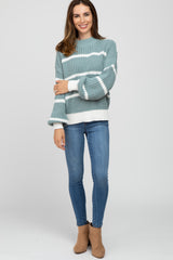 Mint Green High Neck Striped Knit Sweater