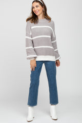 Grey High Neck Striped Knit Sweater