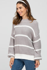 Grey High Neck Striped Knit Sweater