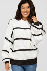 Charcoal High Neck Striped Maternity Knit Sweater