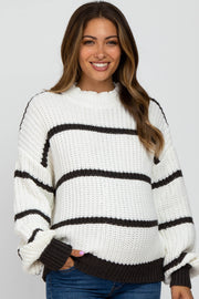 Charcoal High Neck Striped Maternity Knit Sweater