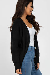 Black Brushed Button Front Cardigan