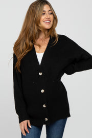 Black Brushed Button Front Maternity Cardigan