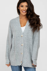 Heather Grey Brushed Button Front Cardigan