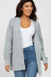 Heather Grey Brushed Button Front Cardigan