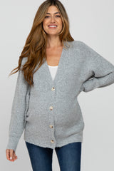 Heather Grey Brushed Button Front Maternity Cardigan