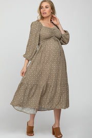 Olive Printed Sweetheart Neck Maternity Dress