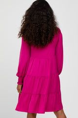 Fuchsia Ruffle Neck Tiered Dress