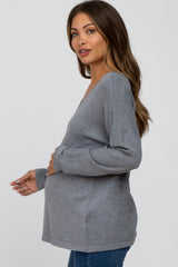 Grey V-Neck Knit Maternity Top