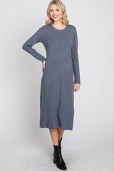 Periwinkle Ribbed Knit Waist Tie Side Slit Dress