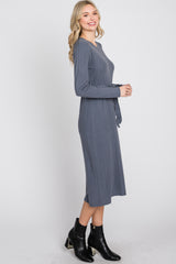 Periwinkle Ribbed Knit Waist Tie Side Slit Dress