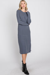 Periwinkle Ribbed Knit Waist Tie Side Slit Dress