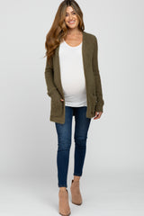 Olive Fuzzy Knit Maternity Cardigan