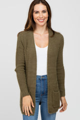 Olive Fuzzy Knit Maternity Cardigan