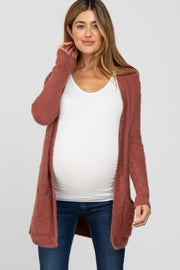 Mauve Fuzzy Knit Maternity Cardigan