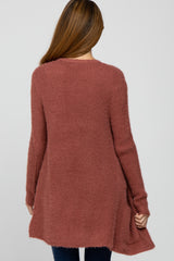 Mauve Fuzzy Knit Maternity Cardigan