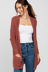 Mauve Fuzzy Knit Cardigan