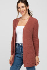 Mauve Fuzzy Knit Cardigan