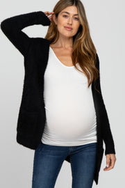 Black Fuzzy Knit Maternity Cardigan