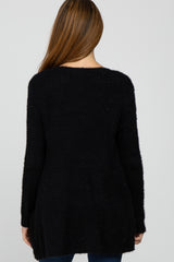 Black Fuzzy Knit Maternity Cardigan