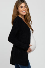 Black Fuzzy Knit Maternity Cardigan