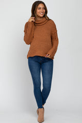 Rust Popcorn Knit Cowl Neck Maternity Sweater