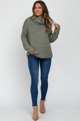 Light Olive Popcorn Knit Cowl Neck Maternity Sweater