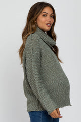 Light Olive Popcorn Knit Cowl Neck Maternity Sweater