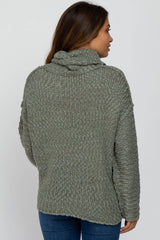 Light Olive Popcorn Knit Cowl Neck Maternity Sweater