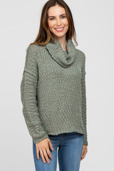 Light Olive Popcorn Knit Cowl Neck Maternity Sweater