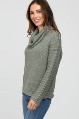 Light Olive Popcorn Knit Cowl Neck Sweater