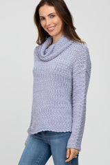 Light Blue Popcorn Knit Cowl Neck Sweater