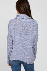 Light Blue Popcorn Knit Cowl Neck Sweater