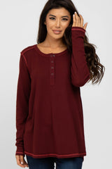 Burgundy Waffle Knit Raw Seam Top