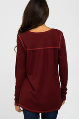 Burgundy Waffle Knit Raw Seam Top