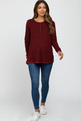 Burgundy Waffle Knit Raw Seam Maternity Top