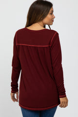 Burgundy Waffle Knit Raw Seam Maternity Top