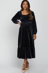 Charcoal Velvet Square Neck Maternity Midi Dress