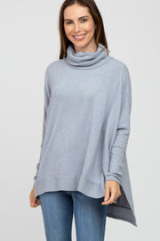 Heather Grey Brushed Cowl Neck Poncho Sweater