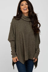 Olive Brushed Cowl Neck Poncho Sweater