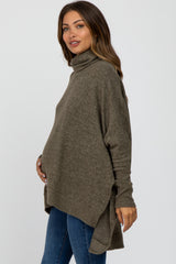 Olive Brushed Cowl Neck Poncho Maternity Sweater