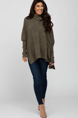 Olive Brushed Cowl Neck Poncho Sweater