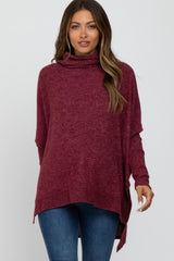 Burgundy Brushed Cowl Neck Poncho Maternity Sweater