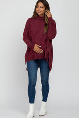 Burgundy Brushed Cowl Neck Poncho Maternity Sweater