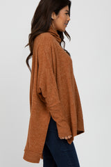 Camel Brushed Cowl Neck Poncho Sweater