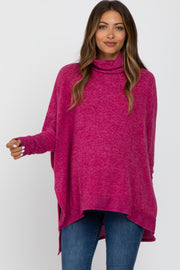 Magenta Brushed Cowl Neck Poncho Maternity Sweater