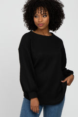 Black Textured Knit Bubble Sleeve Top