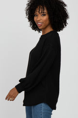 Black Textured Knit Bubble Sleeve Top