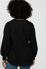 Black Textured Knit Bubble Sleeve Top