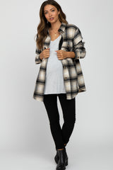 Black Soft Plaid Flannel Maternity Shacket